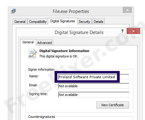 Screenshot of the Proland Software Private Limited certificate